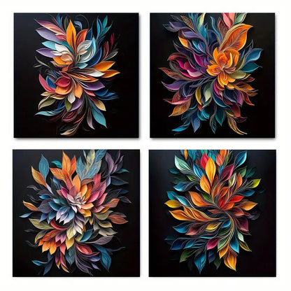 4pcs   Modern Abstract Flower AF  Wall Art Canvas Framed