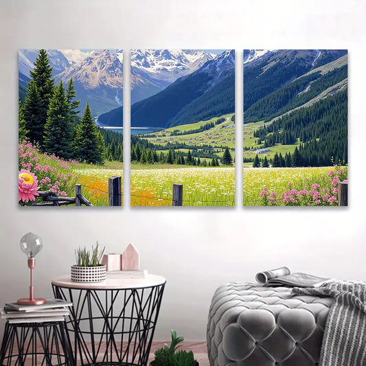 3pcs Scenic Mountain Lake Landscape Poster Wall Art Set Canvas Framed 60x90cm - High Quality Print 100% Australian Made Wall Canvas Ready to Hang