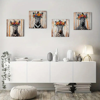 4pcs Chic Zebra Themed Elegant ZE  Wall Art Canvas Framed
