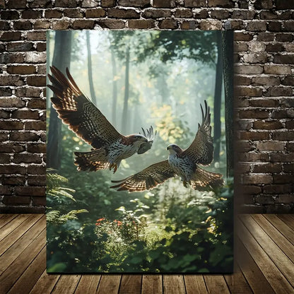 Photorealistic Hawks in Magical Forest Scene 40x60cm Metal Print Ready to Hang