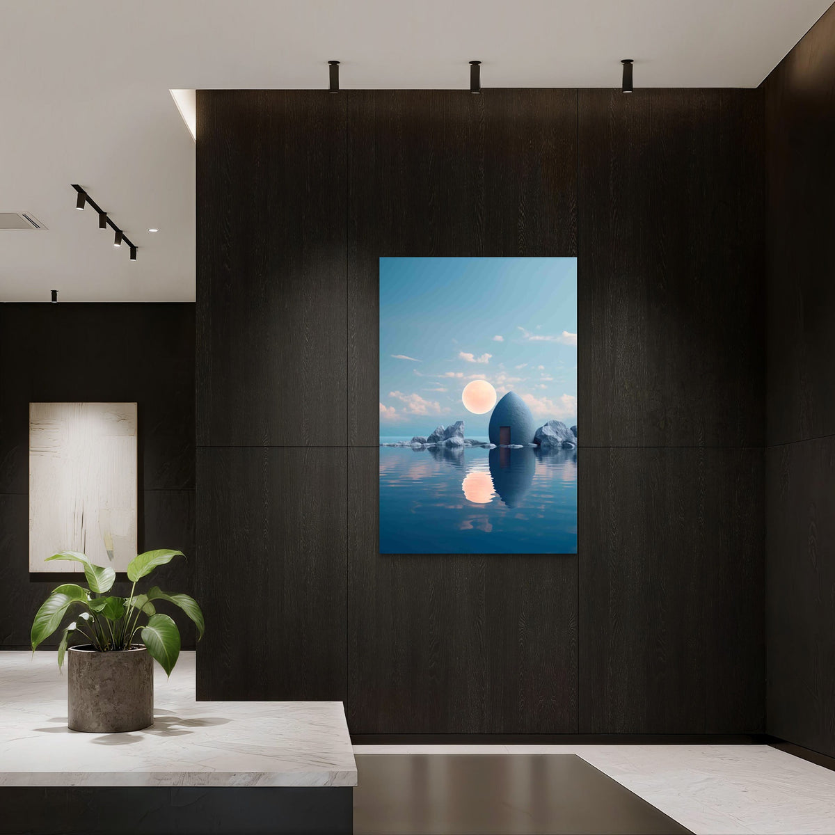 Futuristic Moon Background 60x90cm Metal Print Ready to Hang
