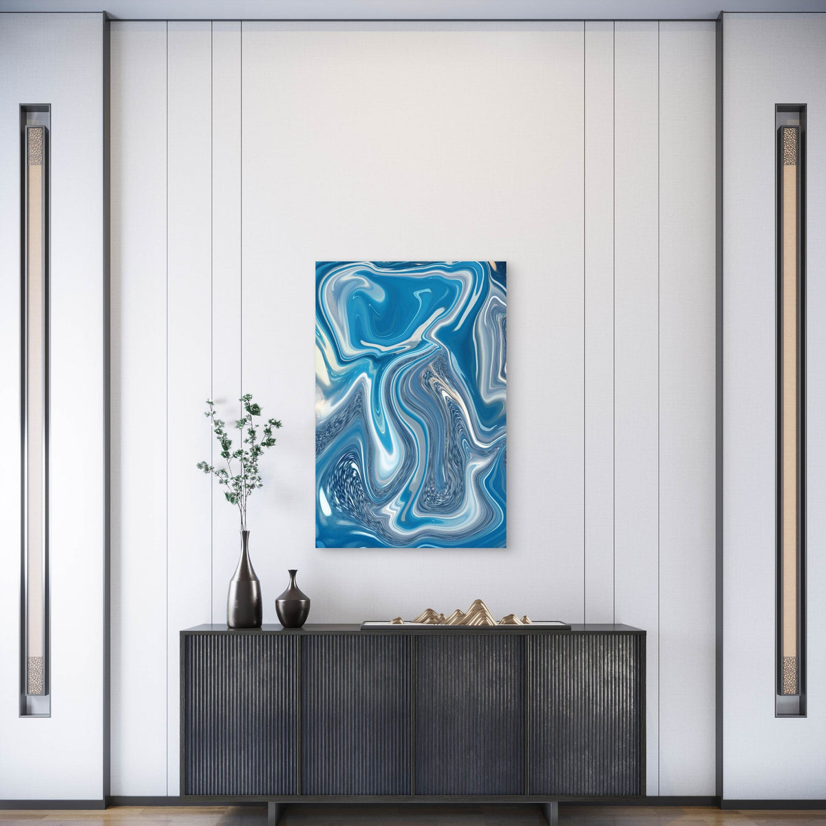 Abstract Blue and White Marble Pattern 60x90cm Metal Print Ready to Hang
