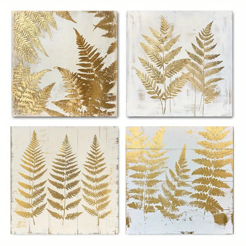 4pcs Golden Leaves Canvas Art Prints Wall Art Canvas Framed