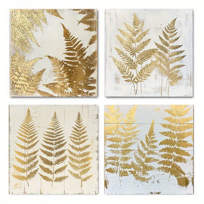 4pcs Golden Leaves Canvas Art Prints Wall Art Canvas Framed