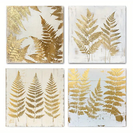 4pcs Golden Leaves Canvas Art Prints Wall Art Canvas Framed