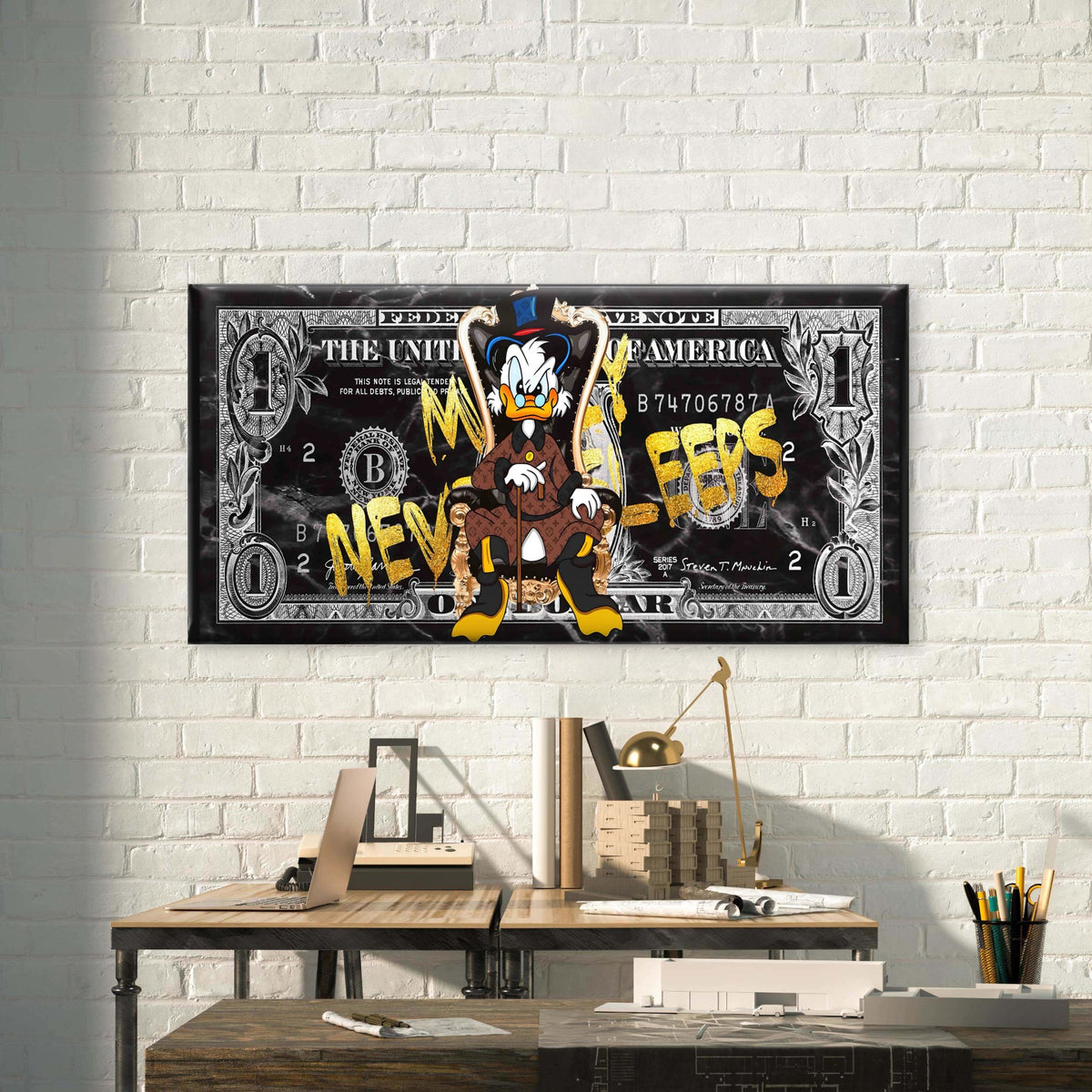 Wealthy Bird Cash Bill Wall Art Canvas Office Home Room Framed 120x60cm