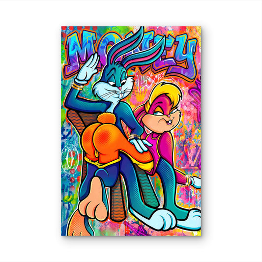 Urban Street Graffiti Money Cartoon Couple Neo 40x60cm Metal Print Ready to Hang