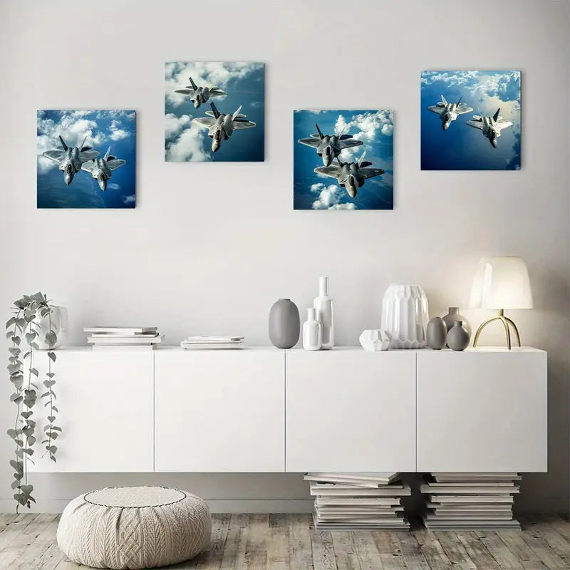 4pcs Fighter Jets Are Flying In The Sky  Wall Art Canvas Framed