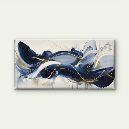 Deep Blue Golden Current Wall Art Canvas Office Home Room Framed 120x60cm