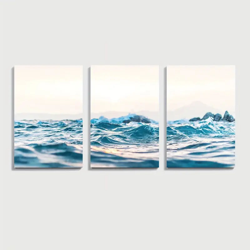 3pcs Coastal Ocean Sunset Seascape Wall Art Set Canvas Framed 40x60cm - High Quality Print 100% Australian Made Wall Canvas Ready to Hang