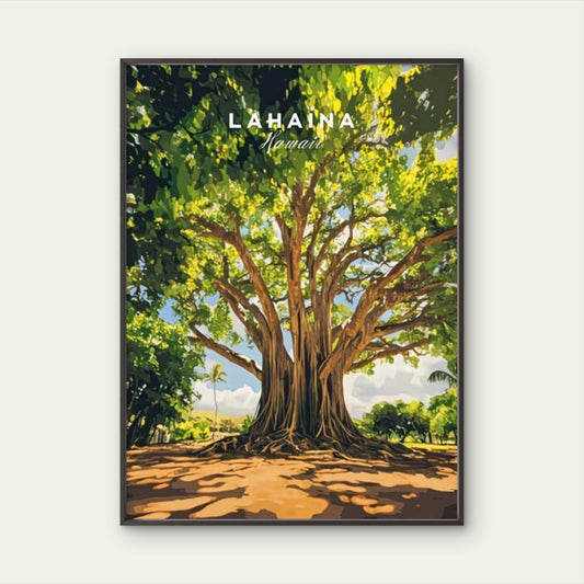 Historic Lahaina Banyan Tree in Maui Travel Poster Print Wall Art