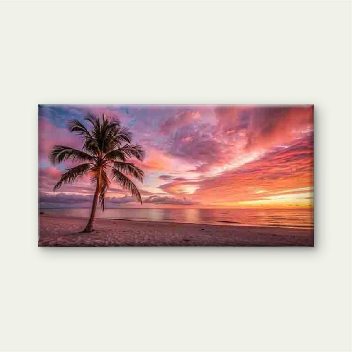 Tropical Beach Sunset Palm Tree Wall Art Canvas Office Home Room Framed 120x60cm