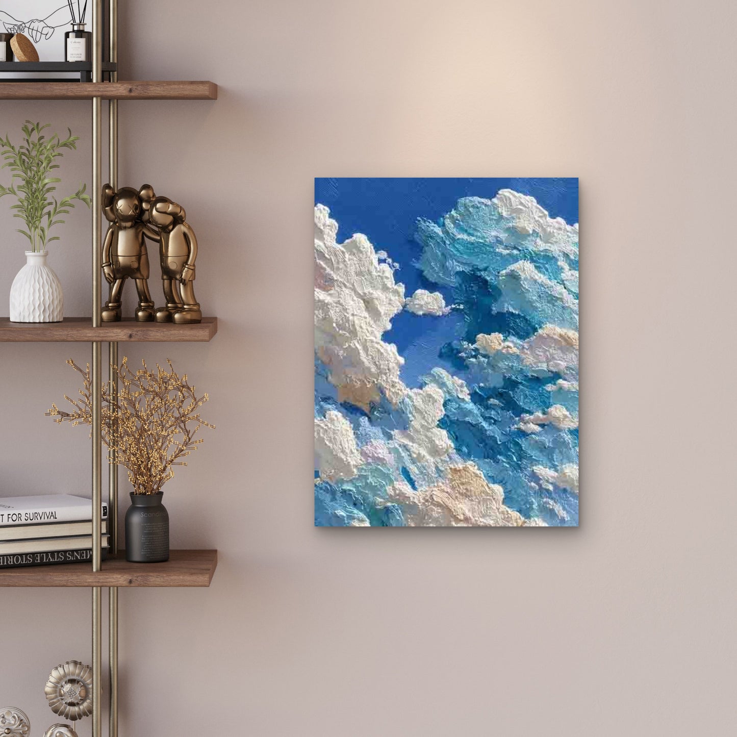Minimalist Cloud Artwork with Blue Sky 60x90cm Metal Print Ready to Hang