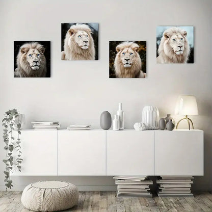 4pcs Featuring Blue-Eyed Lions In Various Poses Wall Art Canvas Framed