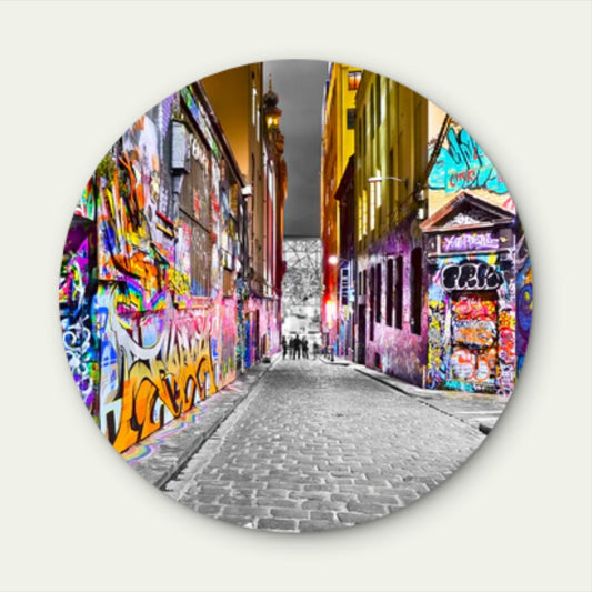 Modern Graffiti Night Street Acrylic Glass Rounded Print Tempered Glass Wall Art 100% Made in Australia Ready to Hang