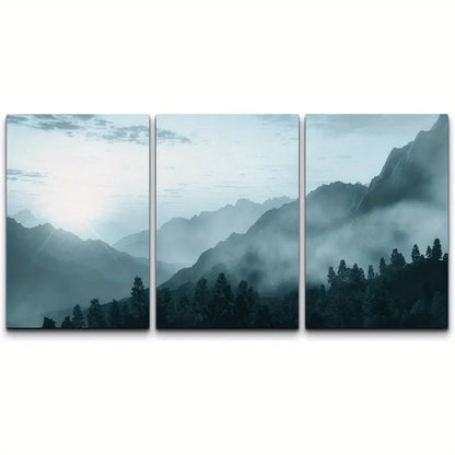 3pcs Mountain & Forest Landscape With Sunrise Metal Print Ready to Hang Art