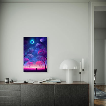 Illustration Fantasy Neon Forest Glowing Metal Print Ready to Hang