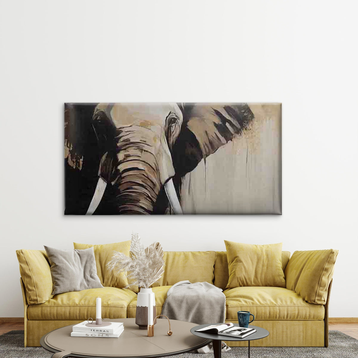 Gray Elephant Wildlife Wall Art Canvas Office Home Room Framed 120x60cm