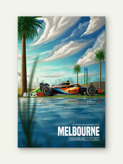 Orange Racing Car Melbourne Coastal Lakeside 40x60cm Metal Print Ready to Hang