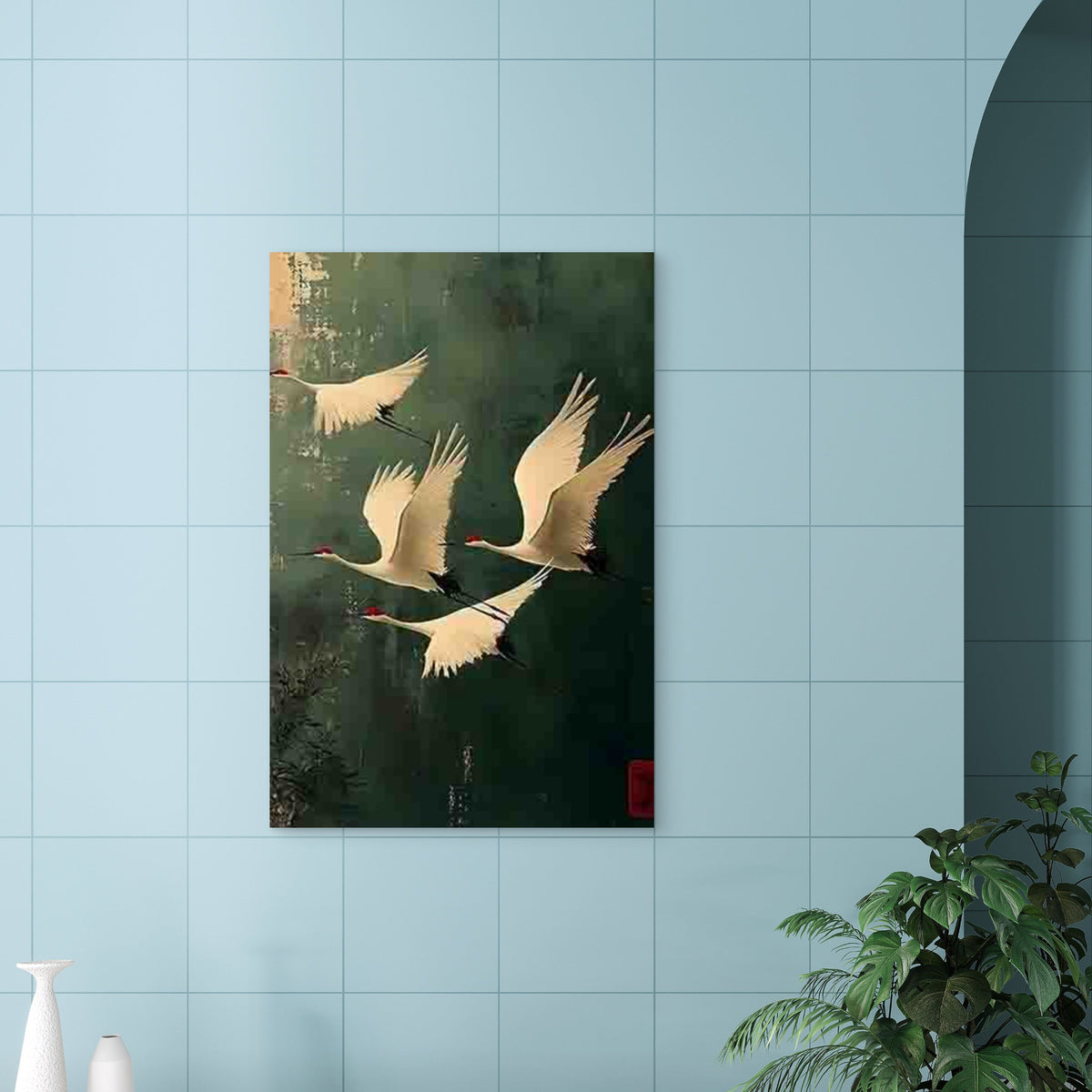 Four Red-Crowned Cranes 40x60cm Metal Print Ready to Hang