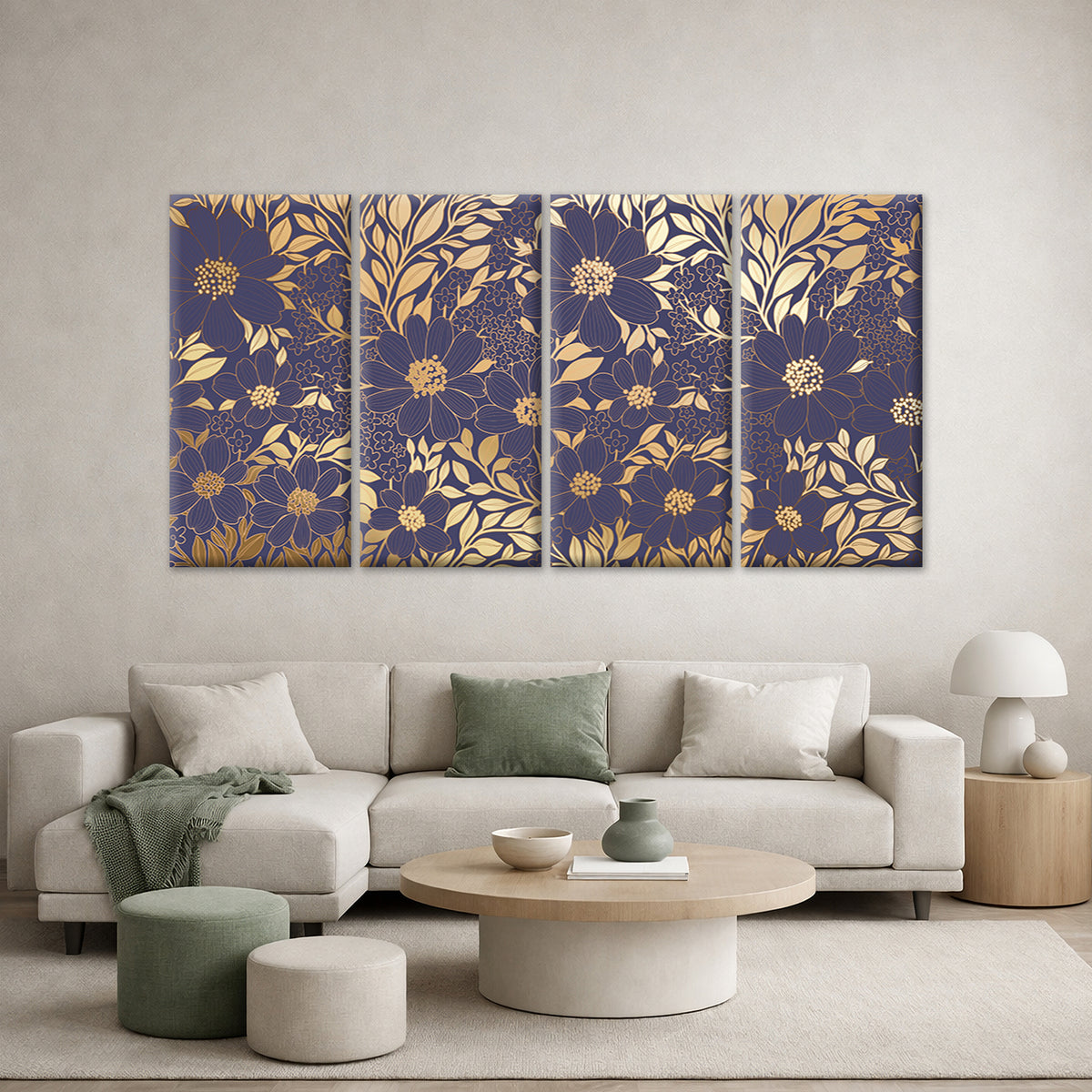 4pcs Luxury Purple Gold Floral Leaf Pattern Wall Art Canvas Framed 45x80cm        - High Quality Print 100% Australian Made Wall Canvas Ready to Hang