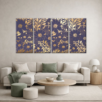 4pcs Luxury Purple Gold Floral Leaf Pattern Wall Art Canvas Framed 45x80cm        - High Quality Print 100% Australian Made Wall Canvas Ready to Hang