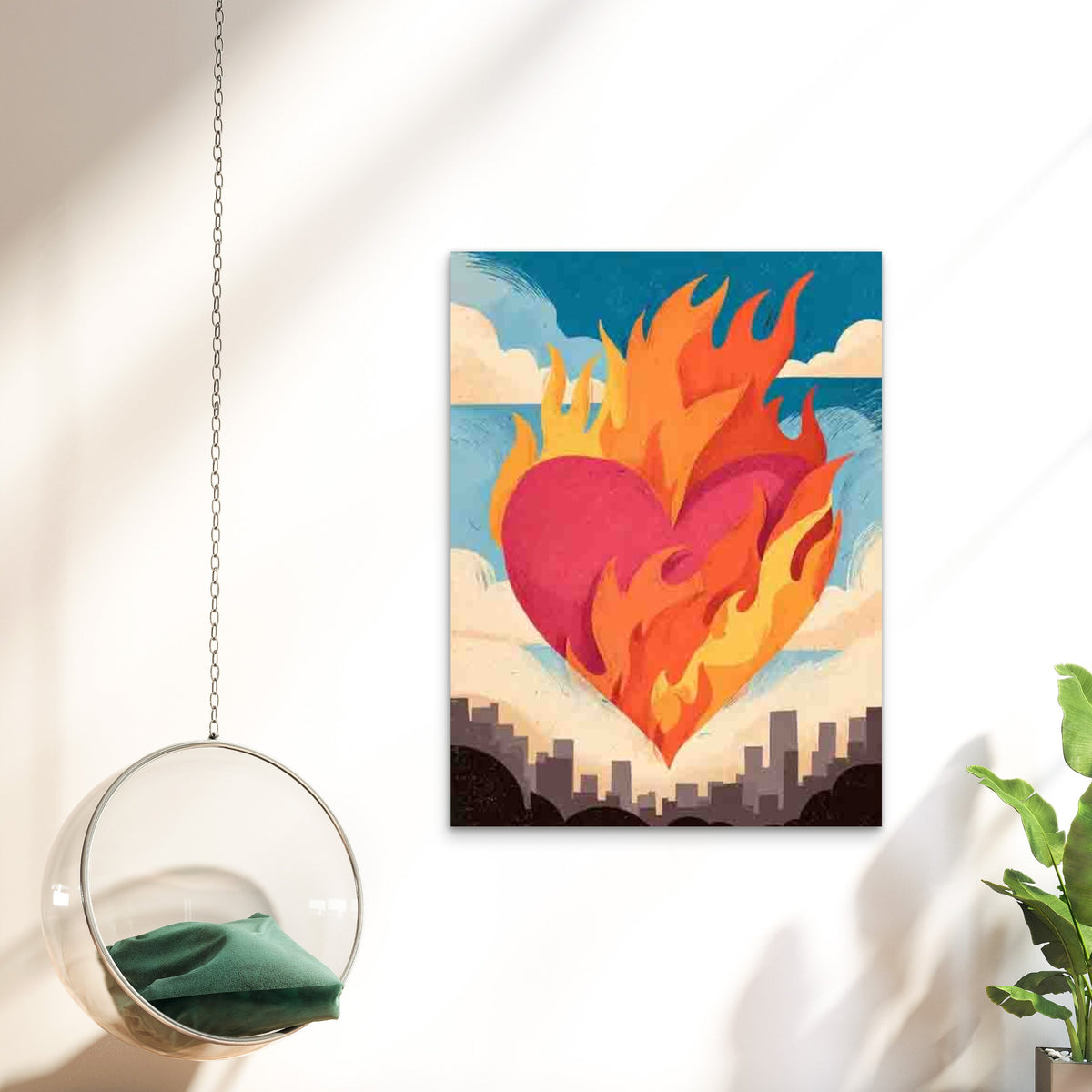 Trendy Retro Heart Illustration in Mid-Century Style 60x90cm Metal Print Ready to Hang