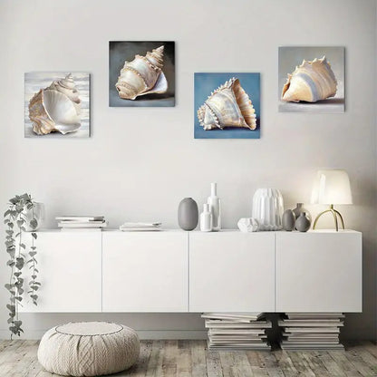 4pcs Decor Beach Shell Art Prin Wall Art Canvas Framed