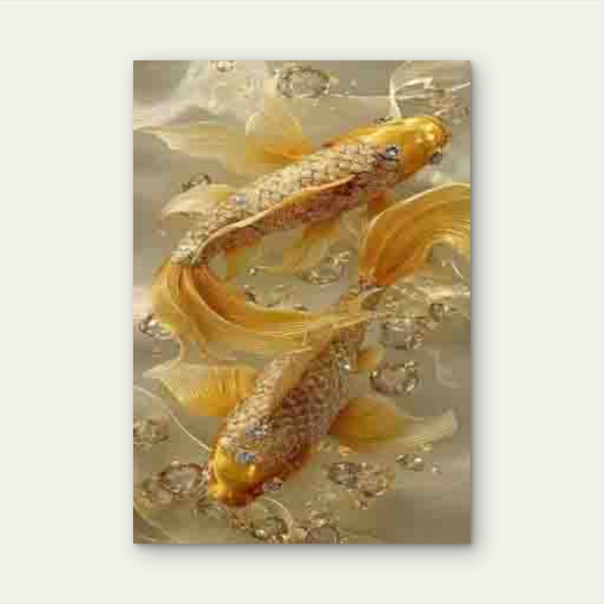 Twin Koi Fish Diamond Accent Water Art 60x90cm Metal Print Ready to Hang