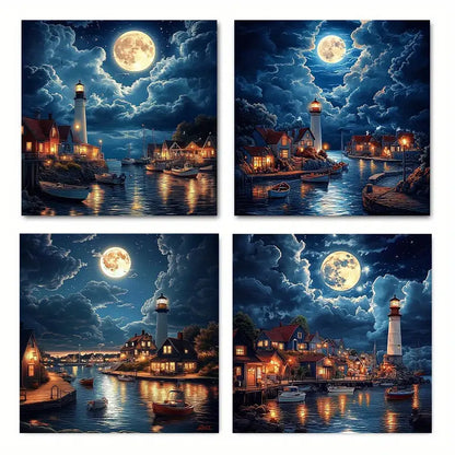 4pcs  Modern Elegant Decorations Land ED  Wall Art Canvas Framed