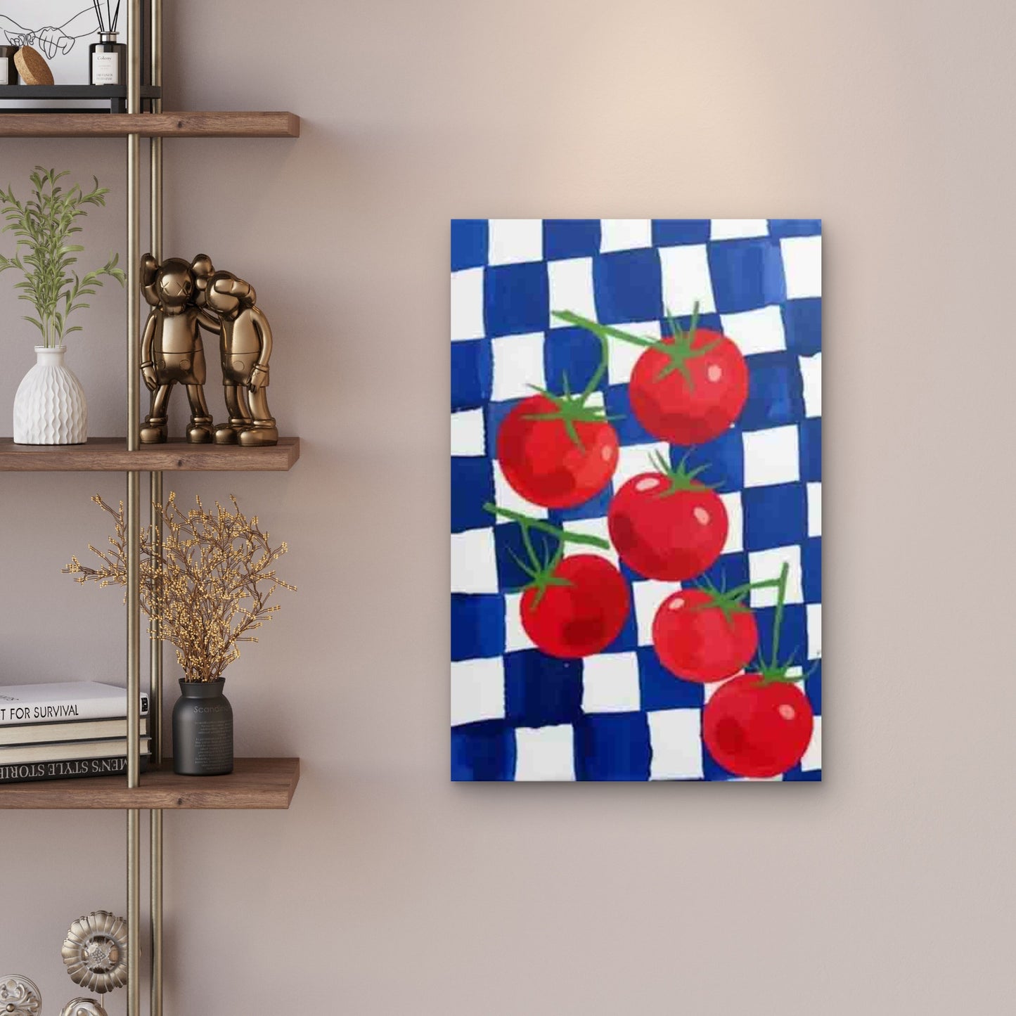 Blue & White Checkered Red Tomato Theme Retro 60x90cm Metal Print Ready to Hang