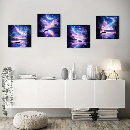 4pcs White moon purple forest fg   Wall Art Canvas Framed