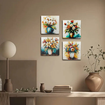 4pcs Water Colour Flower Vase Wall Art Canvas Framed