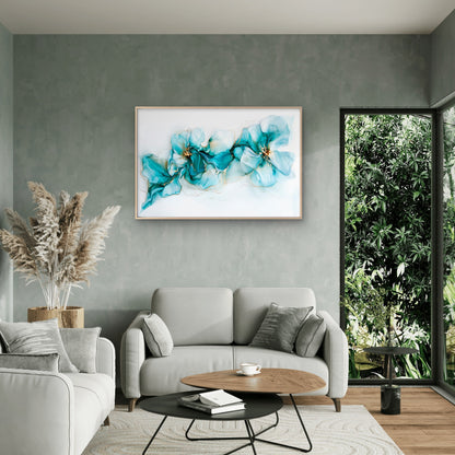 Modern Blue White Flowers Design Wall Art Decor 100% Australian Made