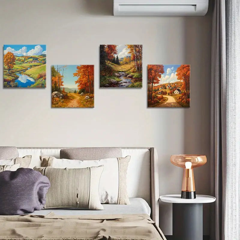 4pcs River Posters, Trees Wall Decor Wall Art Canvas Framed