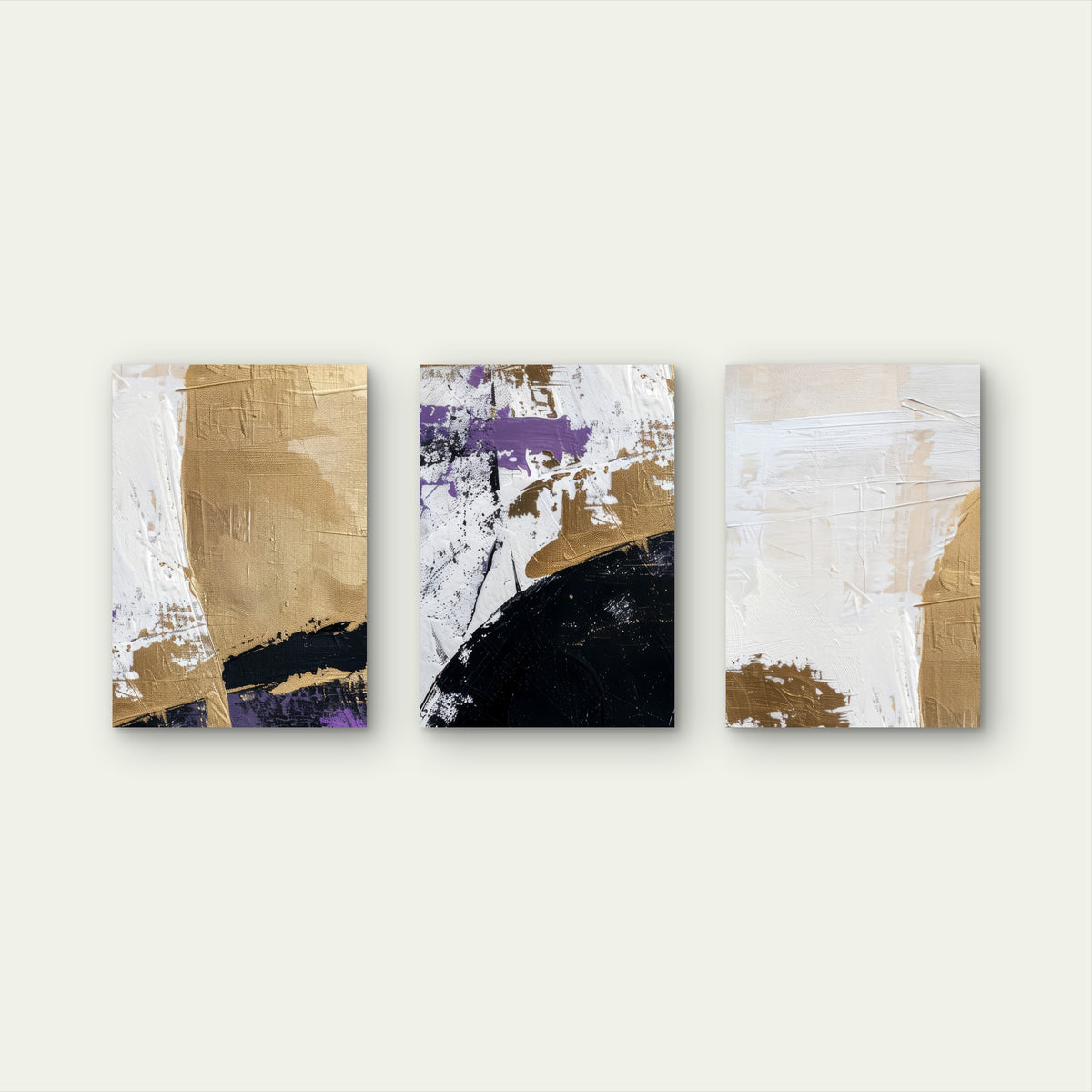 3pcs Modern Abstract Purple Gold Black Wall Art Set Canvas Framed 40x60cm - High Quality Print 100% Australian Made Wall Canvas Ready to Hang