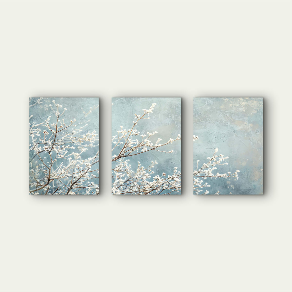 3pcs Frosted White Blossoms On Blue Sky Wall Art Set Canvas Framed 40x60cm - High Quality Print 100% Australian Made Wall Canvas Ready to Hang
