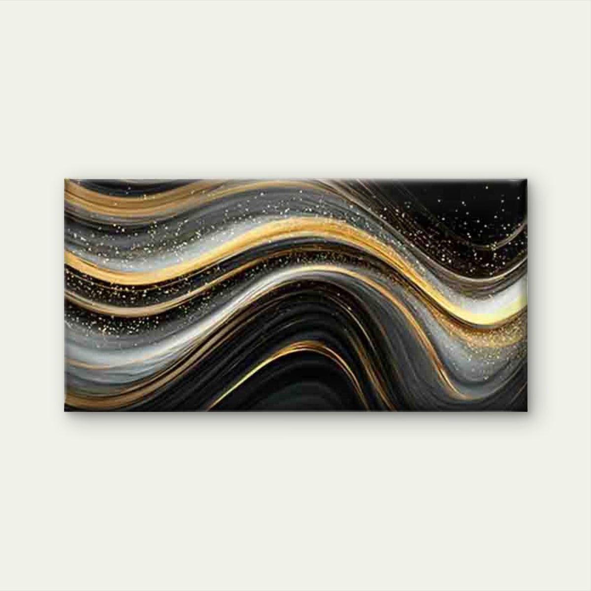 Liquid Flow Black & Golden Wall Art Canvas Office Home Room Framed 120x60cm