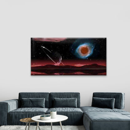 Red Nebula & Planet Rings Wall Art Canvas Office Home Room Framed 120x60cm