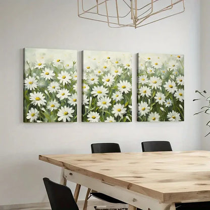 3pcs Daisy Field, Soft Pastel, Nature Scenery Wall Art Set Canvas Unframed - High Quality Print 100% Australian Made Wall Canvas