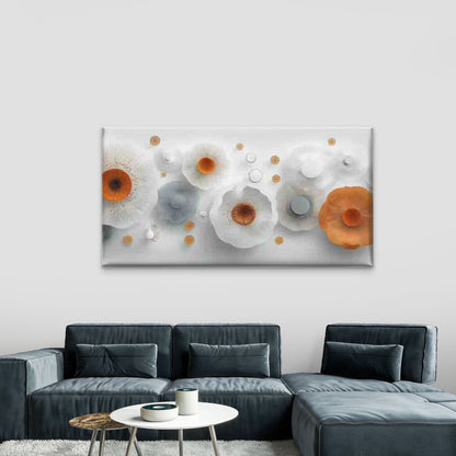Abstract Floral Orange & White Wall Art Canvas Office Home Room Framed 120x60cm