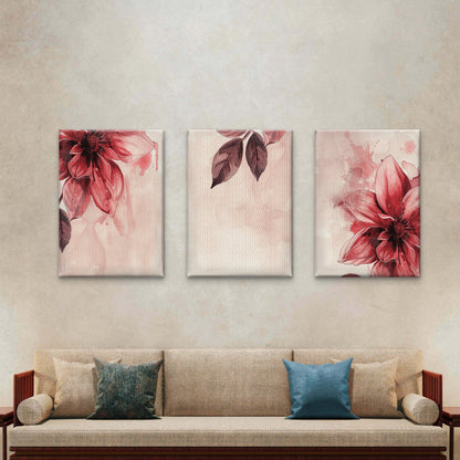 3pcs Vintage Blush Pink Red Floral Watercolor Wall Art Set Canvas Framed 40x60cm - High Quality Print 100% Australian Made Wall Canvas Ready to Hang