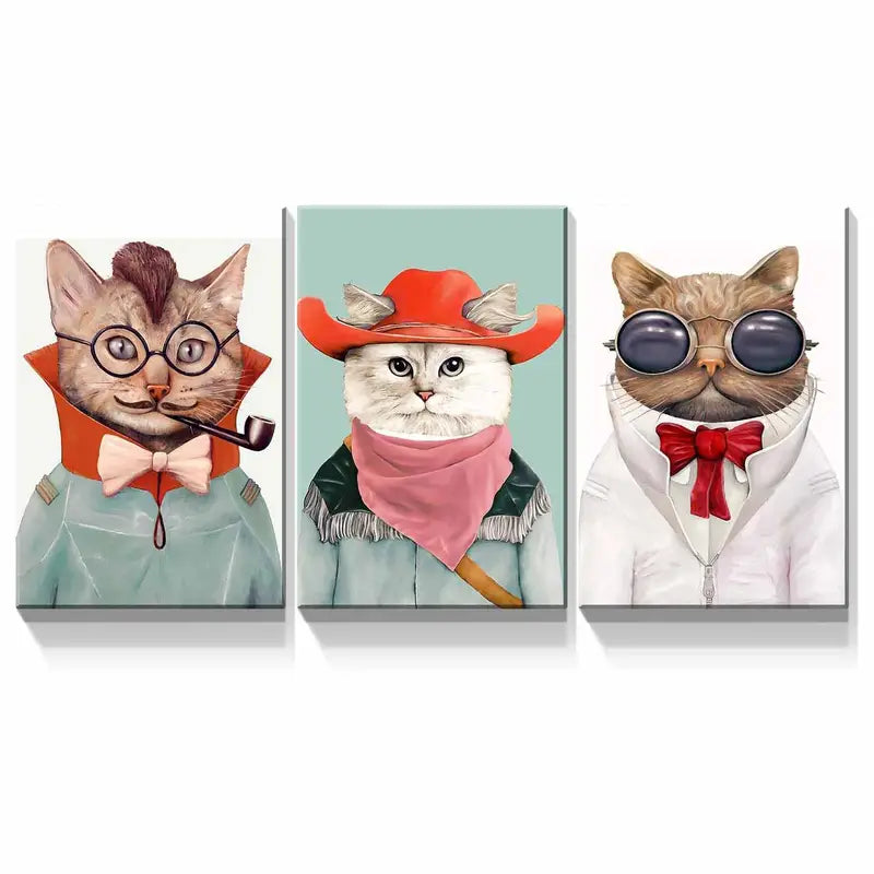 3pcs Whimsical Cat Vibrant Feline Metal Print Ready to Hang Art