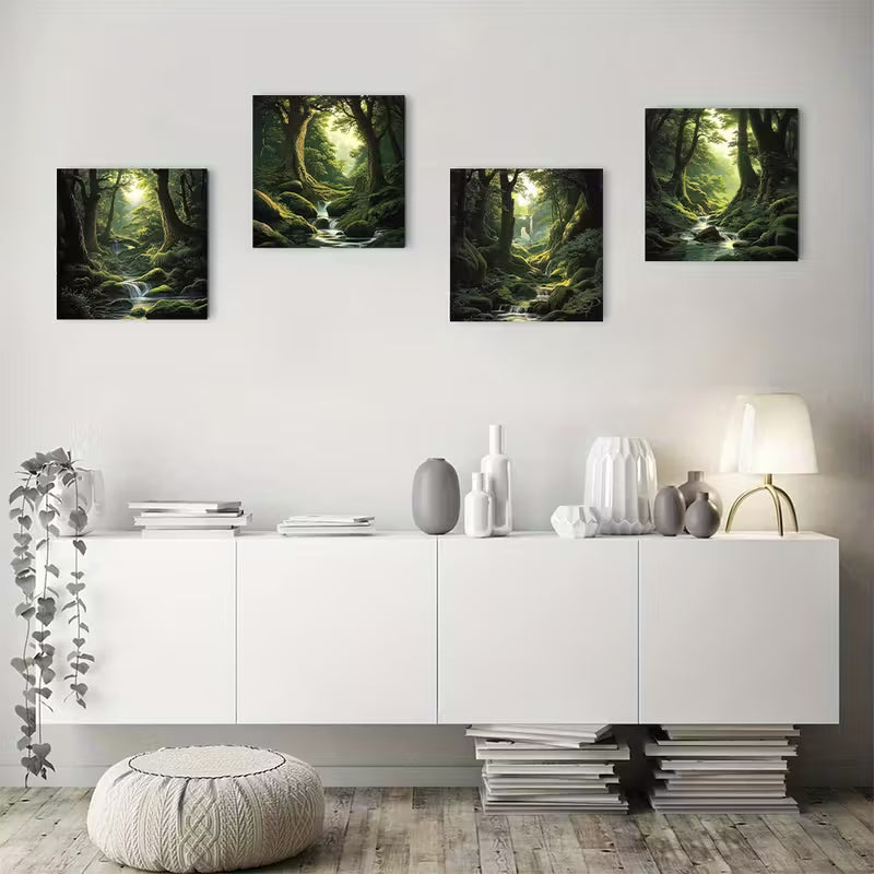 4pcs Enchanted Forest Scenes Wall Art Canvas Framed
