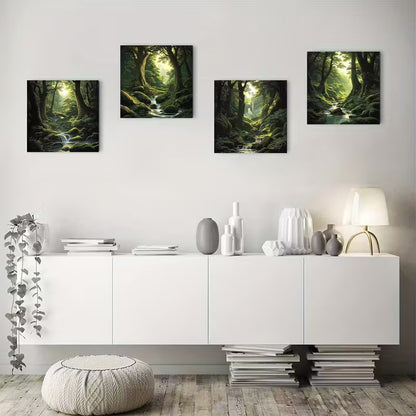 4pcs Enchanted Forest Scenes Wall Art Canvas Framed