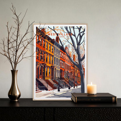 West Village New York, Building & Autum Travel Poster Print Wall Art