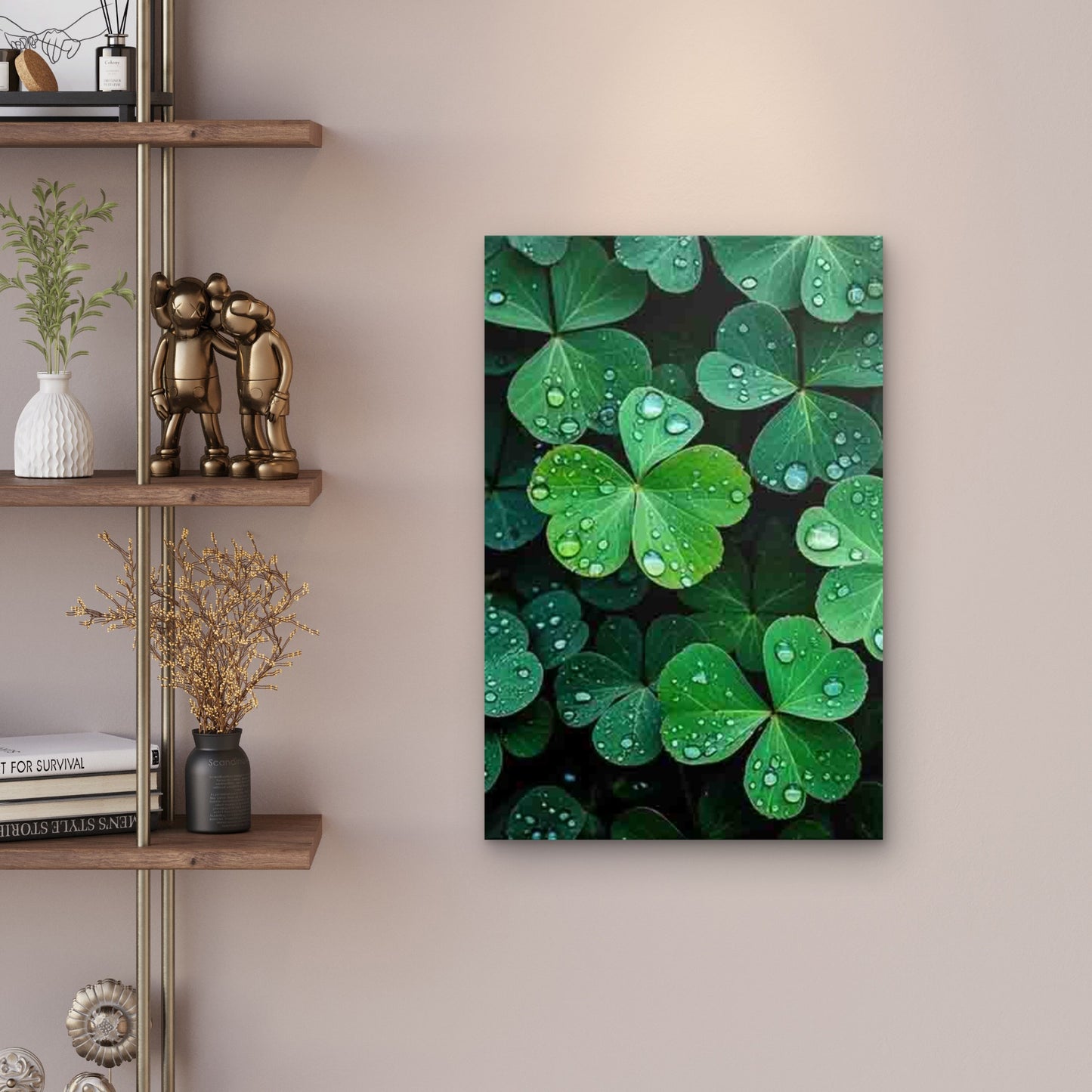 Minimalist Retro Four-Leaf Clover 60x90cm Metal Print Ready to Hang