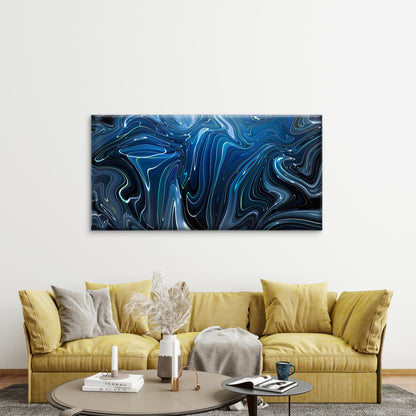 Blue Abstract Liquid Marble Wall Art Canvas Office Home Room Framed 120x60cm