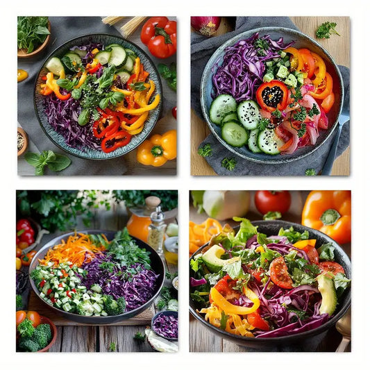 4pcs Fresh Bell Pepper Lettuce Tomato Salad Food Wall Art Canvas Framed