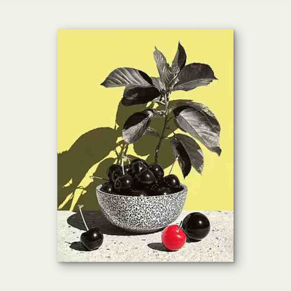 Cherry Artwork, Monochrome Art 60x90cm Metal Print Ready to Hang